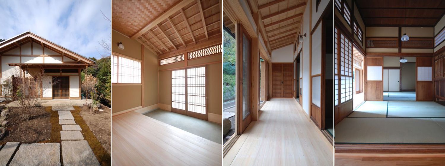 田中さんが初めて棟梁を務めた「北鎌倉の家」。設計は木の家ネット会員である日影良孝さん。八王子にあった家を北鎌倉に移築し、２つの座敷を原型復元させ、新しい座敷を中心に新築部分を増築した。